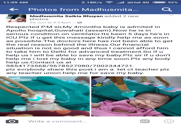 HELP SNIGDHARAG,a 4month old whos in ICU from last 1 week. - story -1